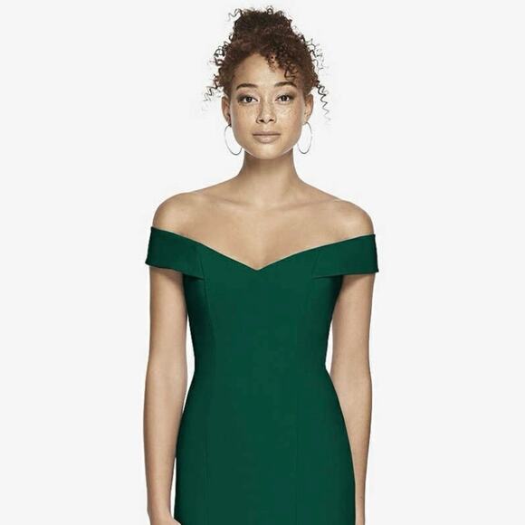 Dessy Off-the-Shoulder Criss Cross Back Trumpet Gown Hunter Green Women's 0 $257 - Picture 3 of 10